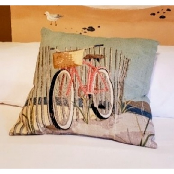Other - Decorative Beach Scene Bicycle Throw Pillow